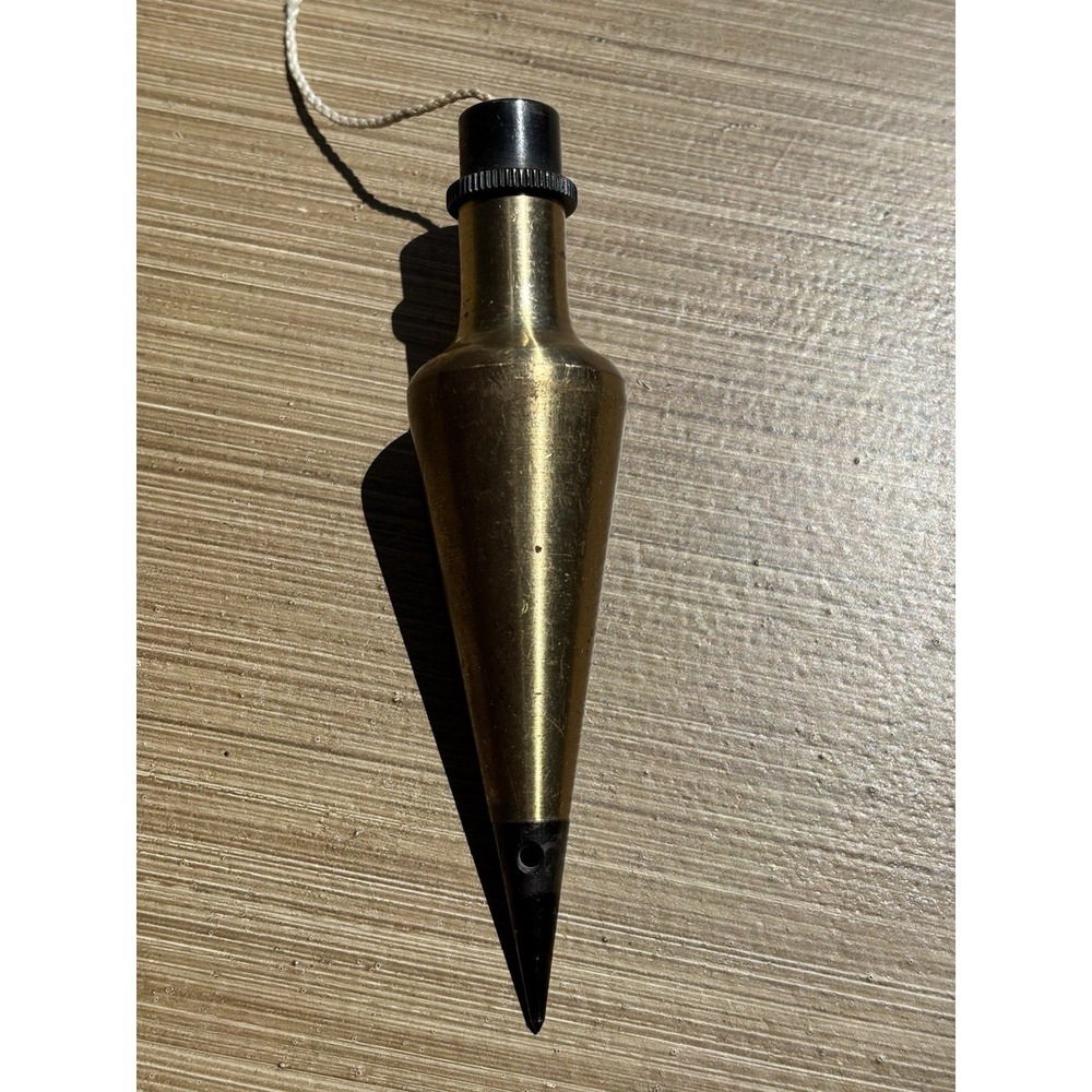 Vintage Solid Brass Plumb Bob 4.25" Tip Is Intact, Removable, And Sharp 5.6 oz